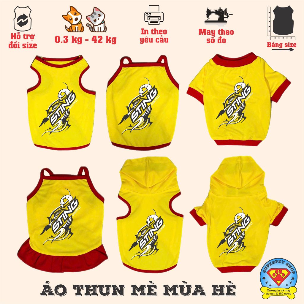 Áo mùa hè chó mèo - LO GO NƯỚC NGỌT STING - VÀNG - Superpet Shop