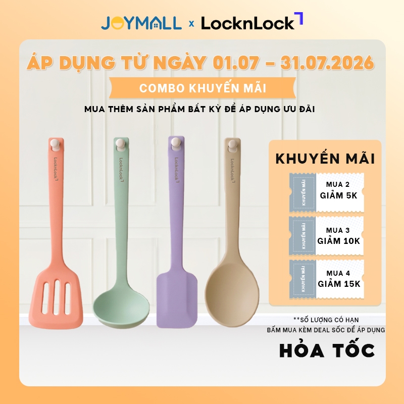Bộ 4 dụng cụ nấu ăn bằng Silicon LocknLock CKT348S4 gồm vá, xẻng lật, muôi múc canh, phới, Hàng Chín