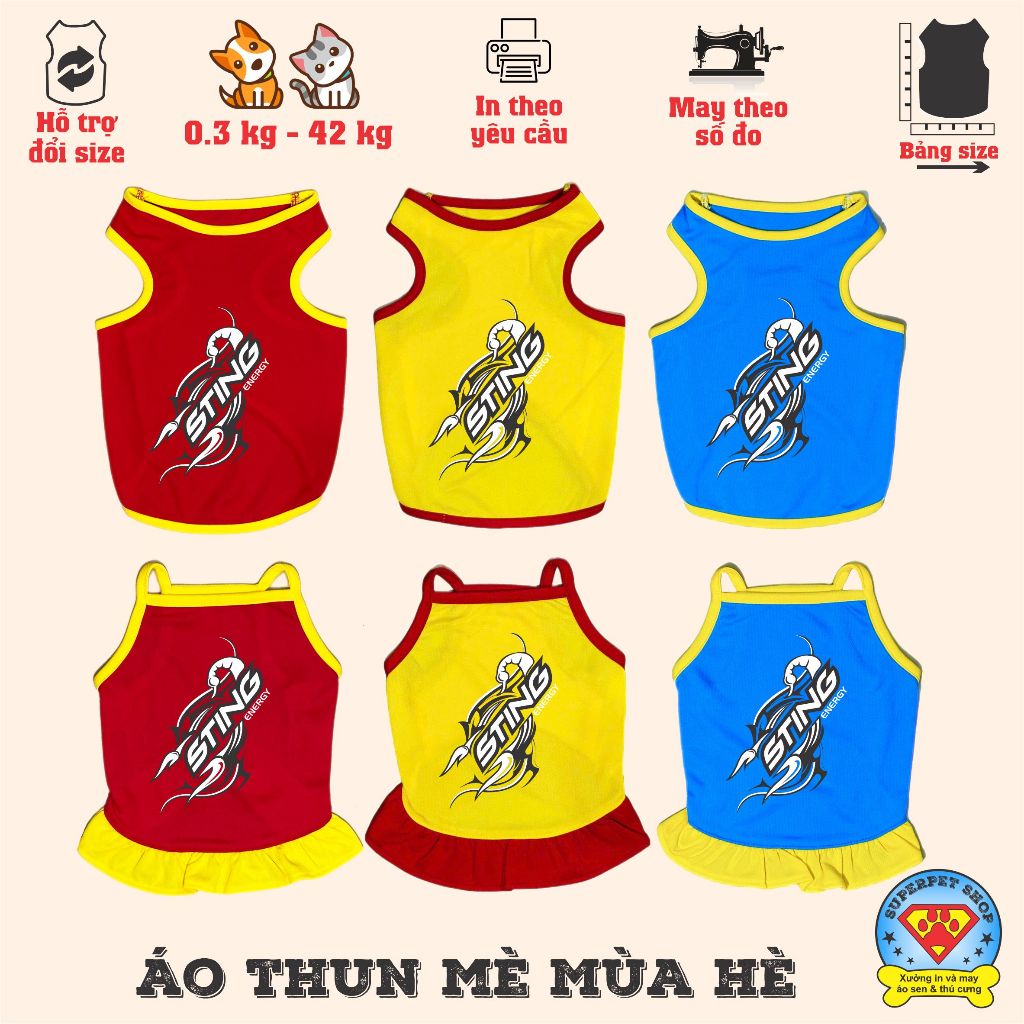 Áo mùa hè chó mèo - LOGO NƯỚC NGỌT STING - KHÔNG TAY & VÁY - Superpet Shop
