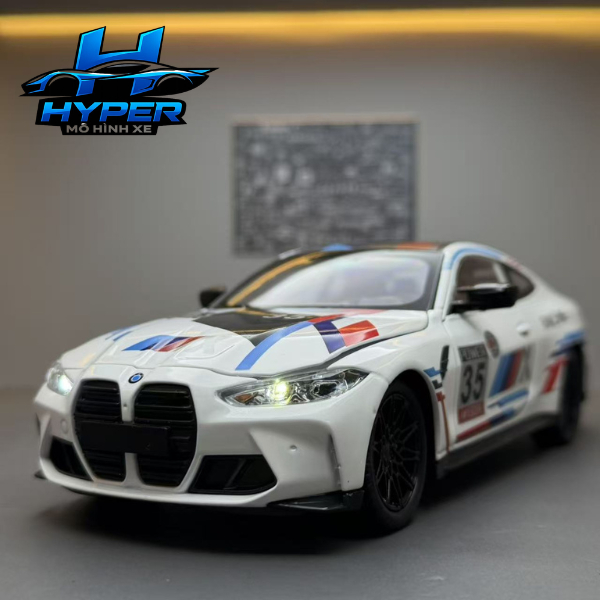 Mô Hình Xe Kim Loại BMW M4 G82 BẢN ĐUA  Tỉ Lệ 1:24, Xe Có Đèn,Chạy Bằng Cót, Khung Thép Chắc Chắn