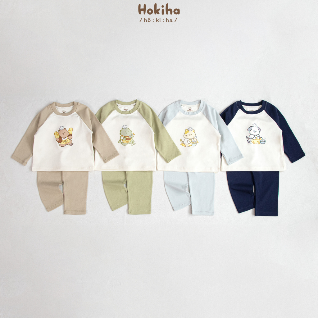 Bộ Raplang Dài Tay In Hình Cho Bé Hokiha Vải Cotton Mềm Mịn, Thoáng mát Size Từ 8-17kg B129