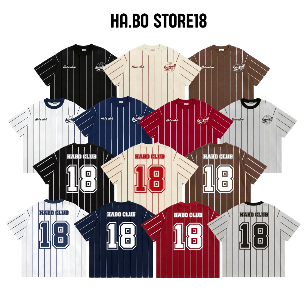 [ NEW] HA.BO STORE18 Áo Thun Boxy Bóng Chày " FULL SỌC BASEBALL 18 " Cotton Polyester 240gsm Cổ Tròn