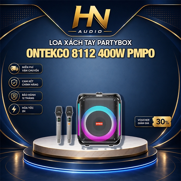 Loa Xách Tay ONTEKCO Partybox 8112 400W bass 20cm Kèm 2 micro - Hàng Chính Hãng