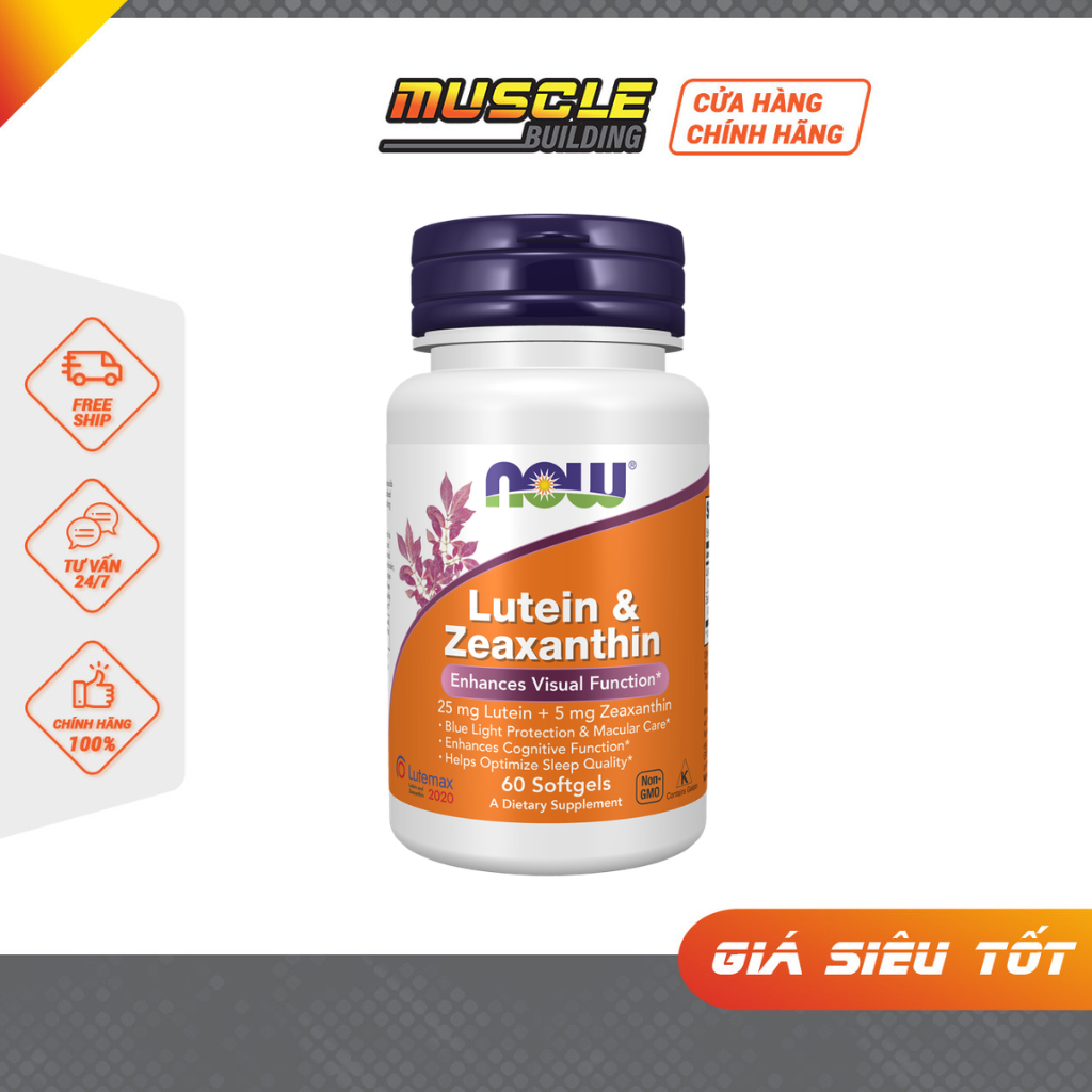 Viên uống bổ mắt chống ánh sáng xanh Lutein & Zeaxanthin Now giúp giảm khô mắt, giảm mỏi mắt
