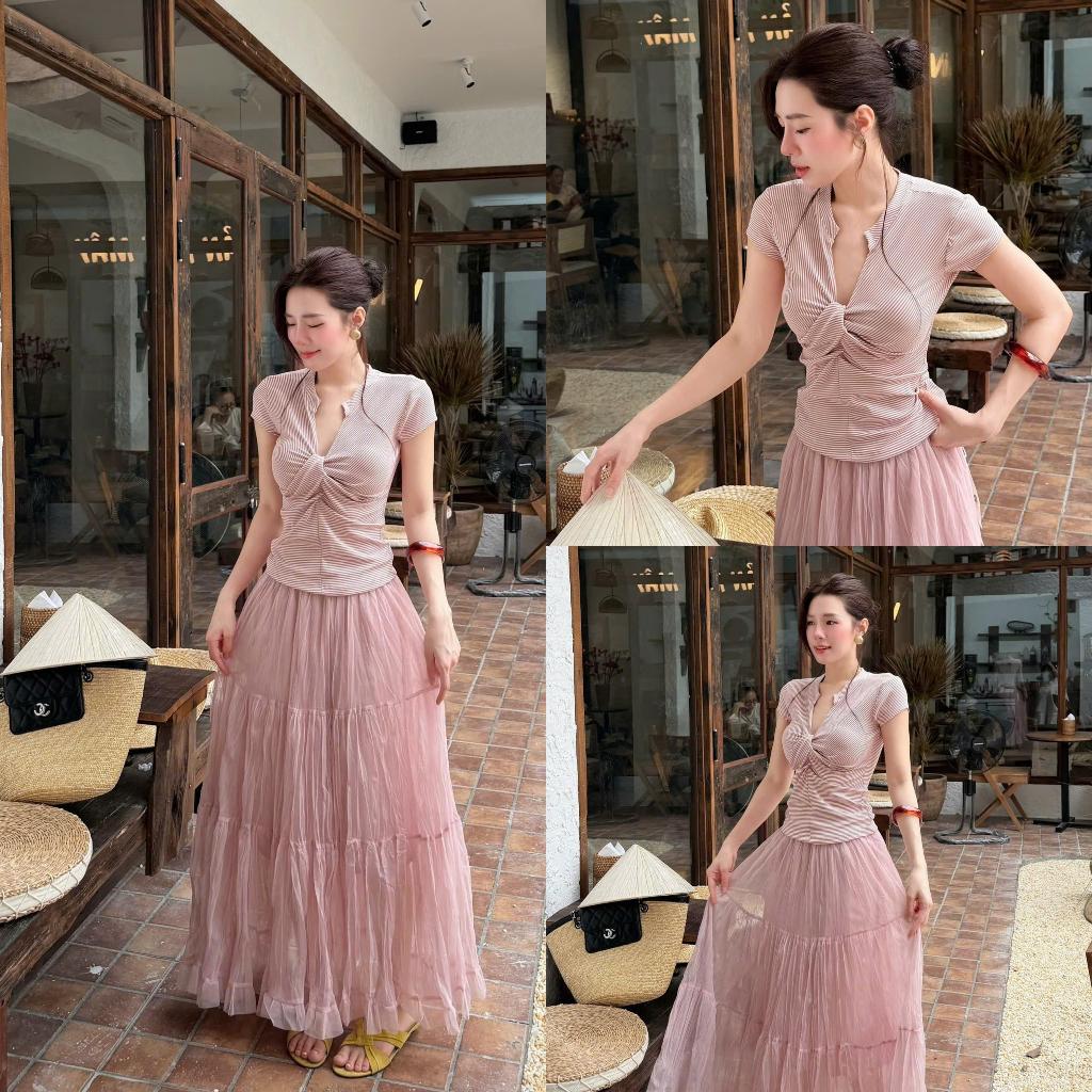 Áo Cộc Kẻ Xoắn COCOLEN Dáng Cổ V Thanh Lịch, Gọn Gàng Mặc Đi Học, Đi Làm, Đi Chơi - A095 | BigBuy360 - bigbuy360.vn