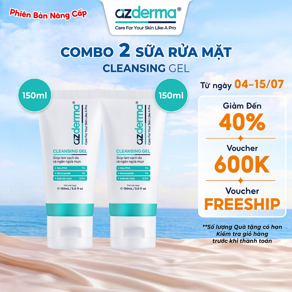 Combo 2 Sữa Rửa Mặt Cho Da Dầu Mụn Cleansing Gel Azderma 150ml