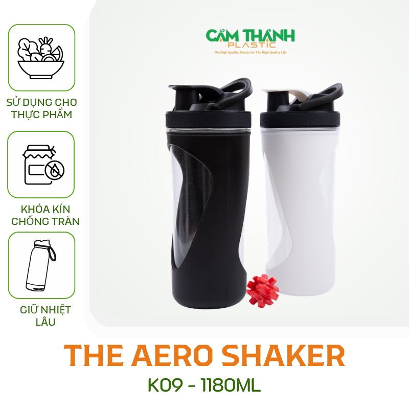 Bình Lắc Protein K09 The Aero Shaker 1180ml – Bình Shaker Gym Cao Cấp, Có Quả Lắc Tiện Lợi