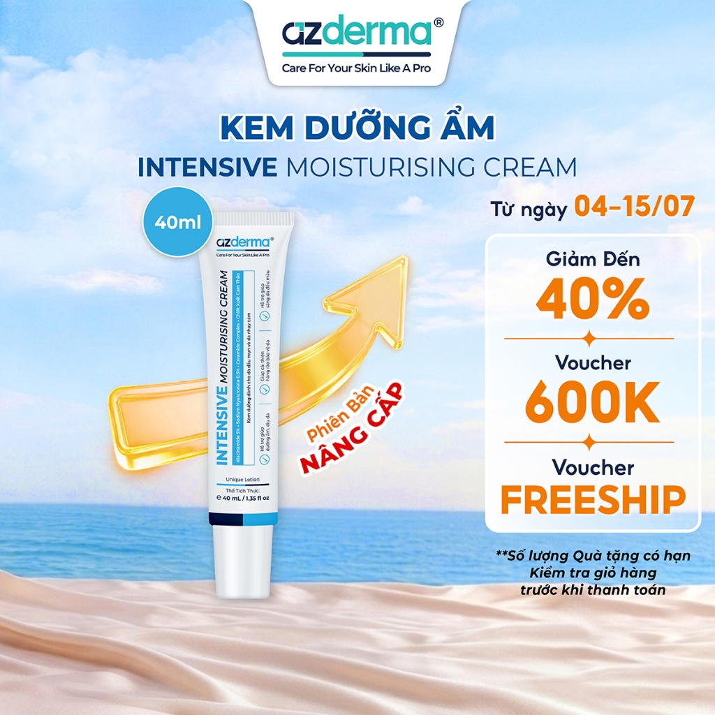 [Bán Chạy x Azderma] Kem dưỡng ẩm cải thiện hàng rào da Intensive Moisturising Cream Azderma 40ml