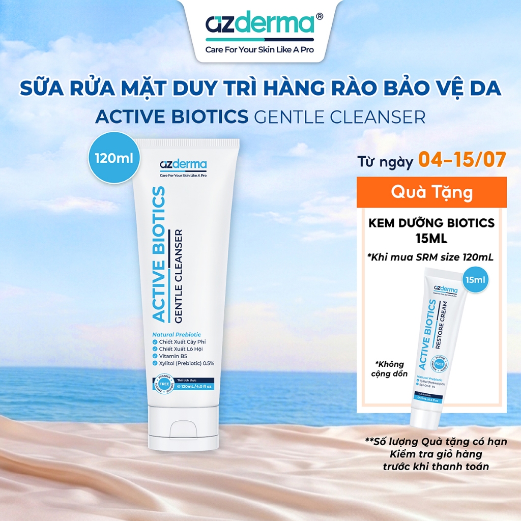 Sữa rửa mặt Azderma Active Biotics Gentle Cleanser dành cho da khô, da thường và da nhạy cảm duy trì