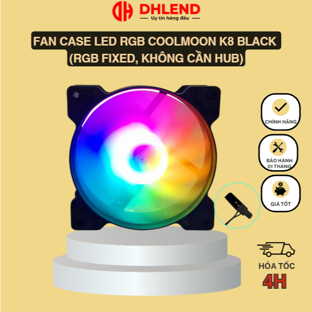 Fan Case Led RGB COOLMOON K8 BLACK (RGB Fixed, Không Cần Hub)