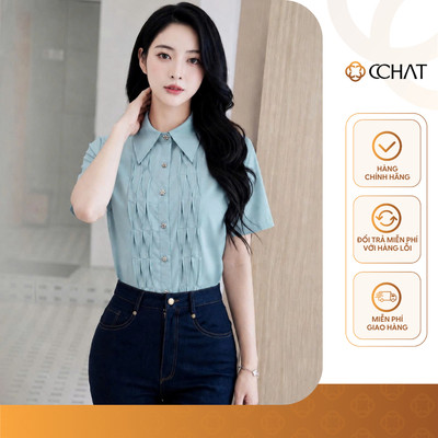 Áo Sơ Mi Nữ 𝐂𝐂𝐇𝐀𝐓 Dáng Suông Smocking Elm Shirt Chất Liệu Thô Bamboo Cao Cấp 16FNT2125ST