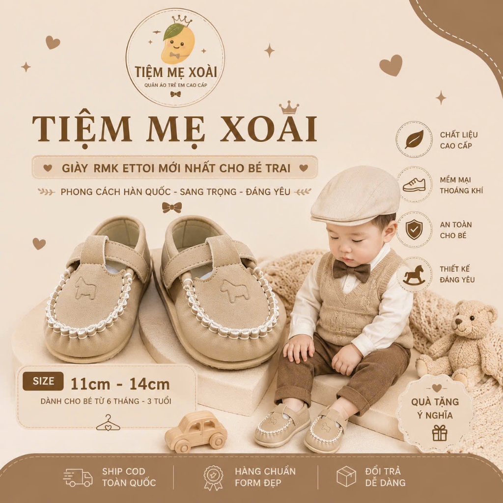 (HỎA TỐC)Giày remake ettoi 2026 tone nude cho bé trai siêu xinh