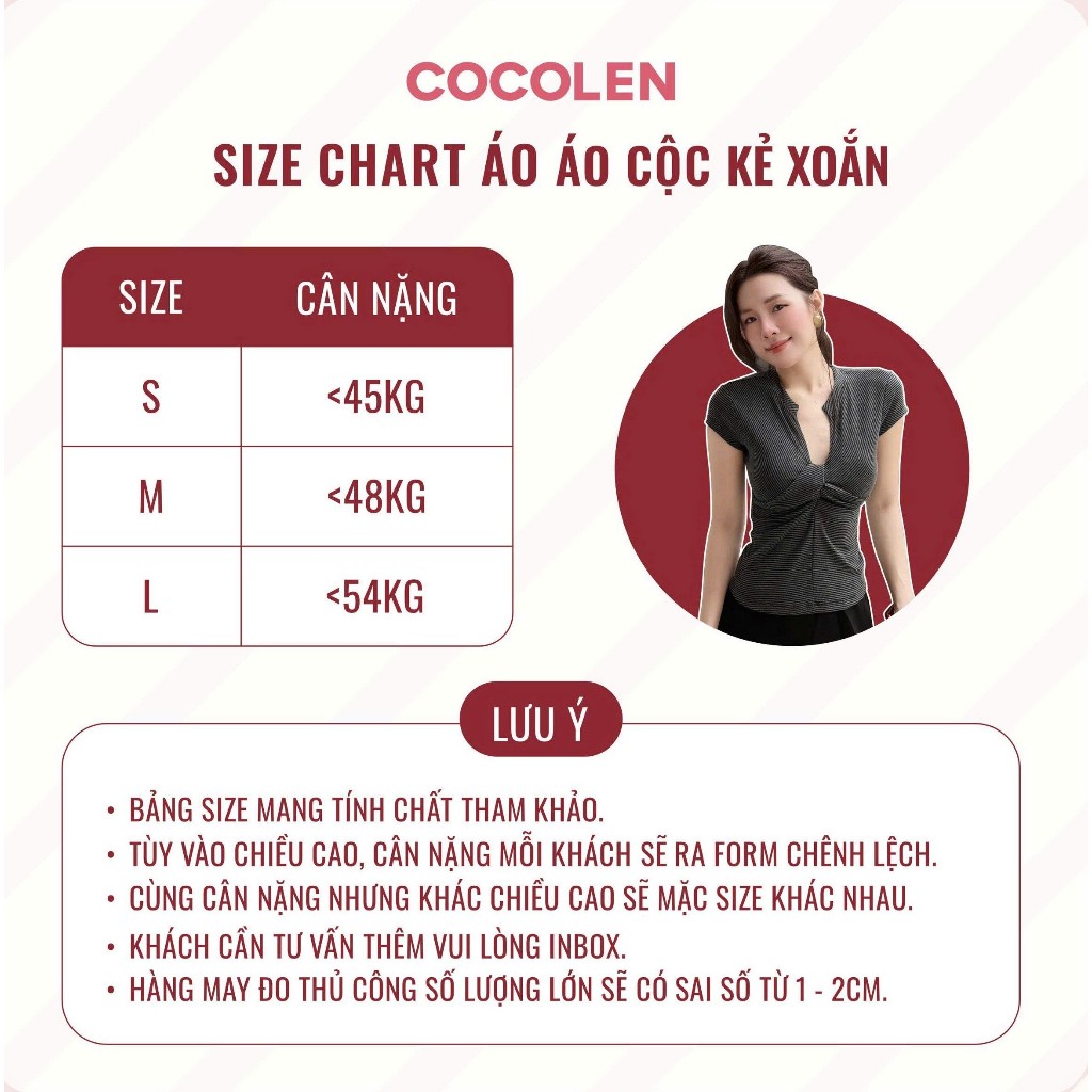 Áo Cộc Kẻ Xoắn COCOLEN Dáng Cổ V Thanh Lịch, Gọn Gàng Mặc Đi Học, Đi Làm, Đi Chơi - A095 | BigBuy360 - bigbuy360.vn