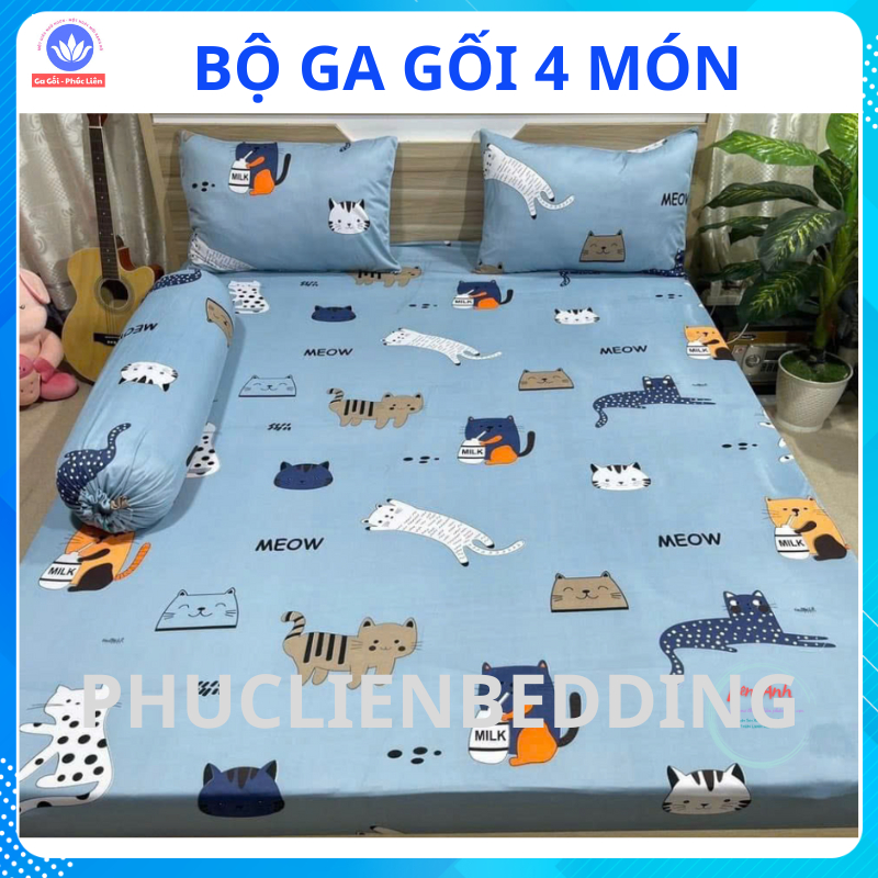 Bộ ga giường 4 món thun lạnh Hàn Quốc PHUCLIEN BEDDING  mềm, mịn , mát cho nệm cao 3-30cm