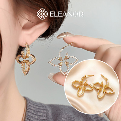 Bông tai nữ chuôi bạc 925 Eleanor Accessories hình hoa đính đá phụ kiện trang sức khuyên tai 12199