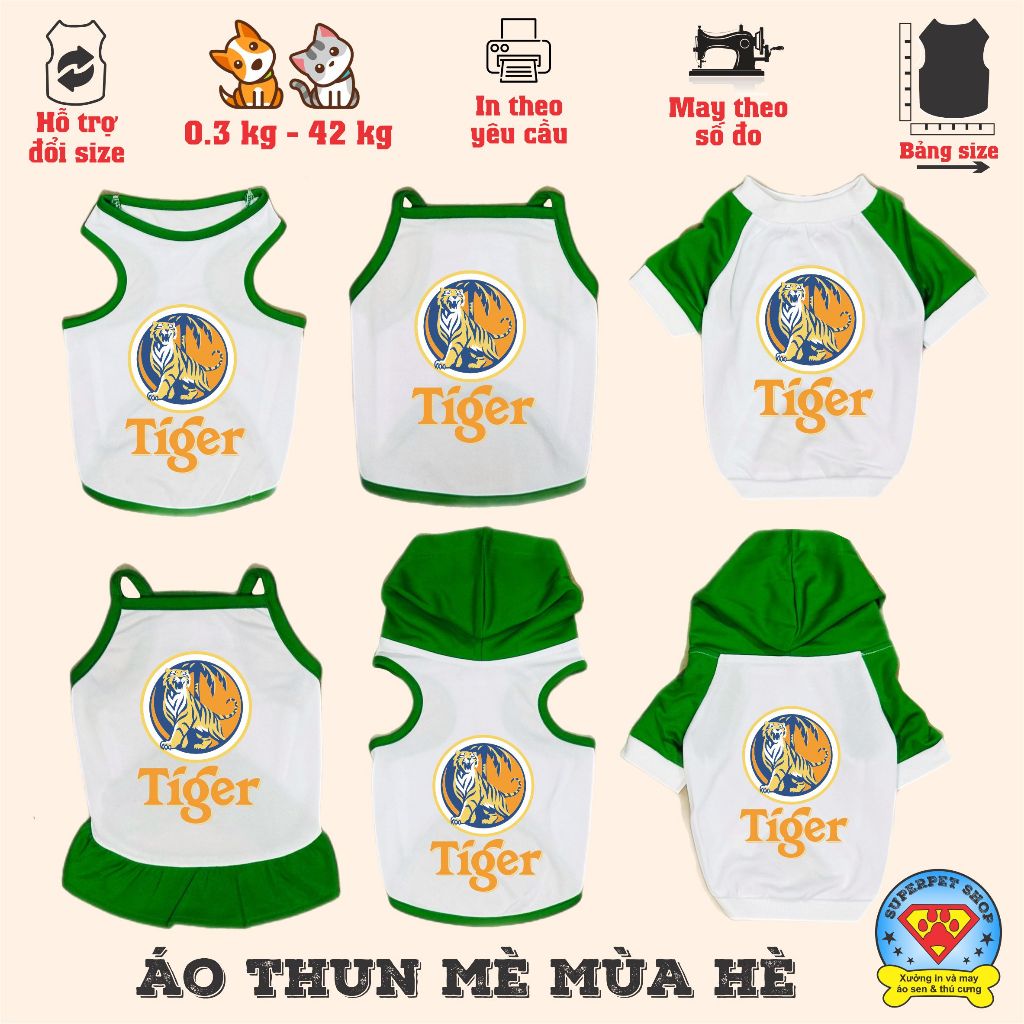 Áo mùa hè chó mèo - LOGO B I A TIGER - TRẮNG - Superpet Shop