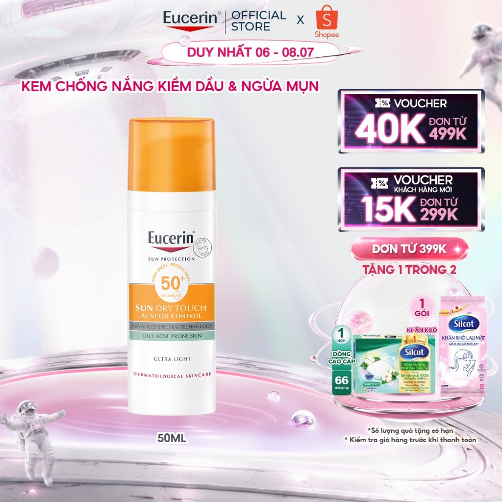 Kem chống nắng kiềm dầu & ngừa mụn Eucerin Sun Dry Touch SPF50+ 50ml