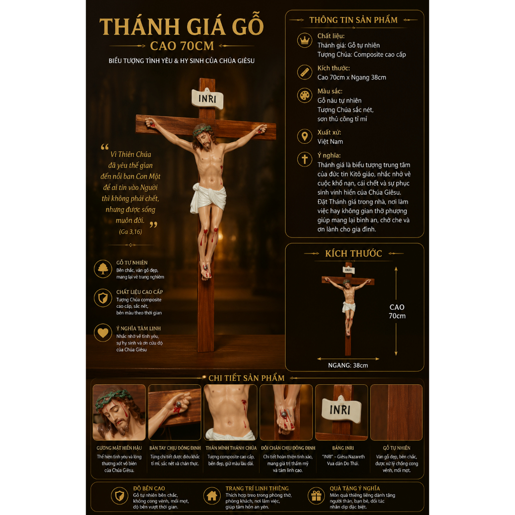 Tượng thánh giá 70cm composite ( Cross Jesus)