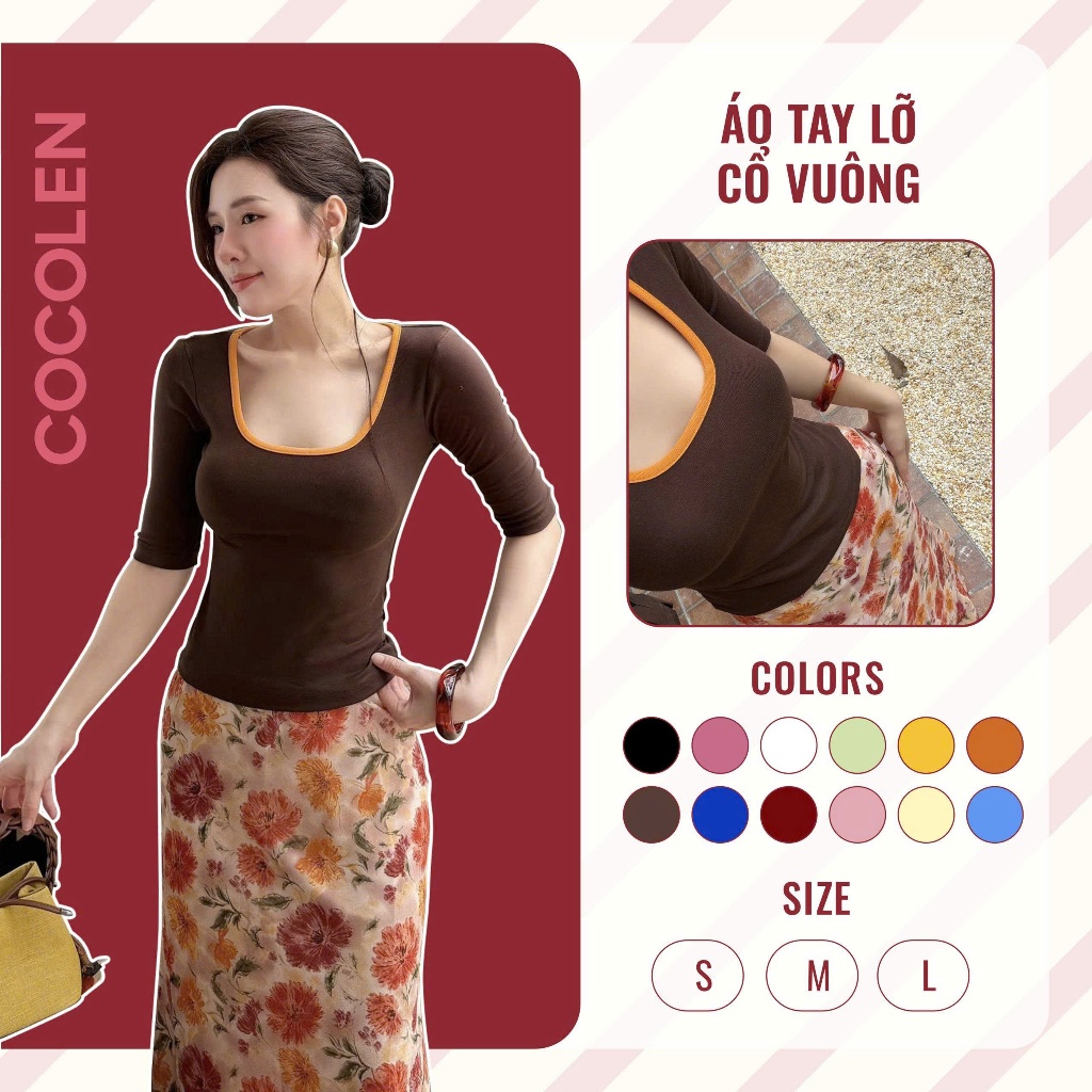 Áo Tay Lỡ Cổ Vuông COCOLEN Kiểu Dáng Trẻ Trung, Năng Động Phối Viền Khỏe Khắn Chất Liệu Rib Hàn Mềm Mịn, Đầm Tay - A102 | BigBuy360 - bigbuy360.vn