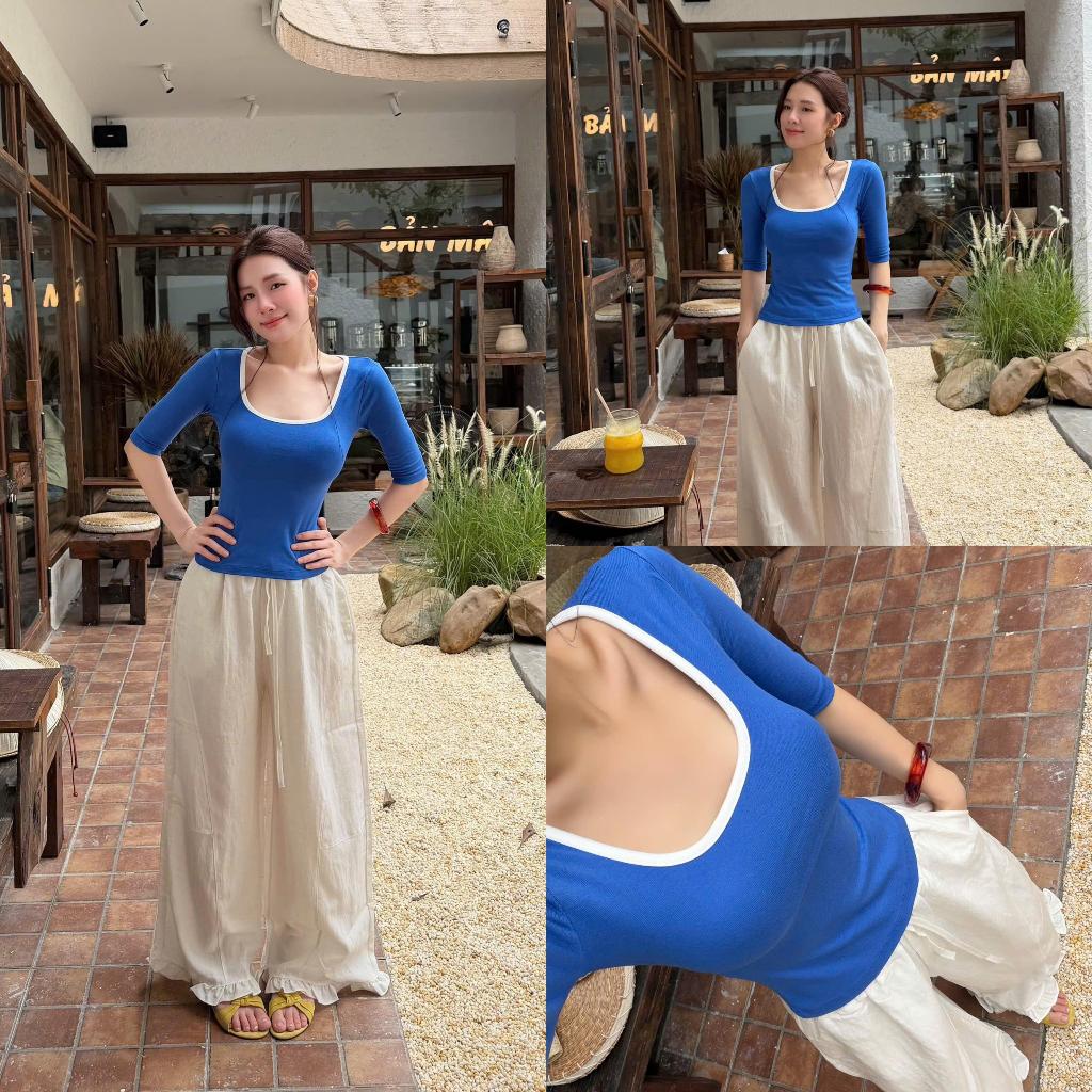 Áo Tay Lỡ Cổ Vuông COCOLEN Kiểu Dáng Trẻ Trung, Năng Động Phối Viền Khỏe Khắn Chất Liệu Rib Hàn Mềm Mịn, Đầm Tay - A102 | BigBuy360 - bigbuy360.vn