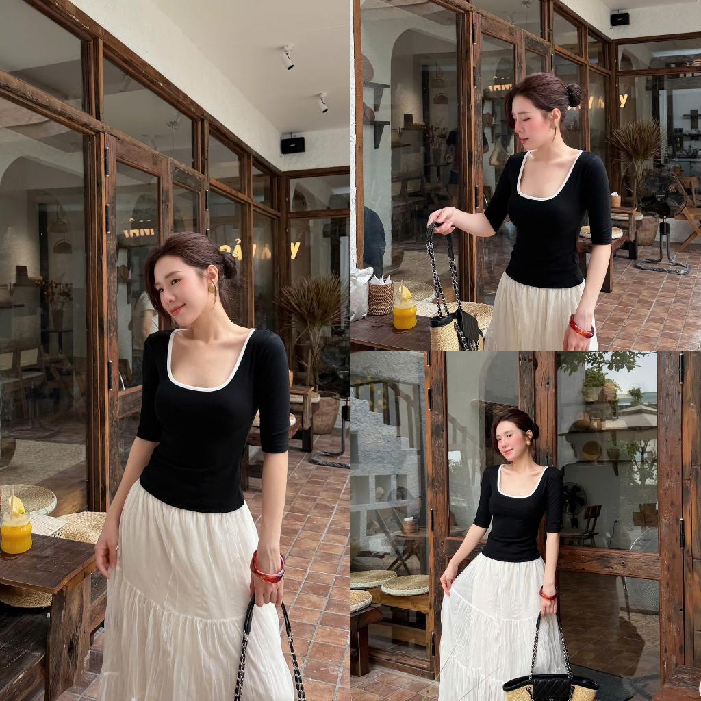 Áo Tay Lỡ Cổ Vuông COCOLEN Kiểu Dáng Trẻ Trung, Năng Động Phối Viền Khỏe Khắn Chất Liệu Rib Hàn Mềm Mịn, Đầm Tay - A102 | BigBuy360 - bigbuy360.vn
