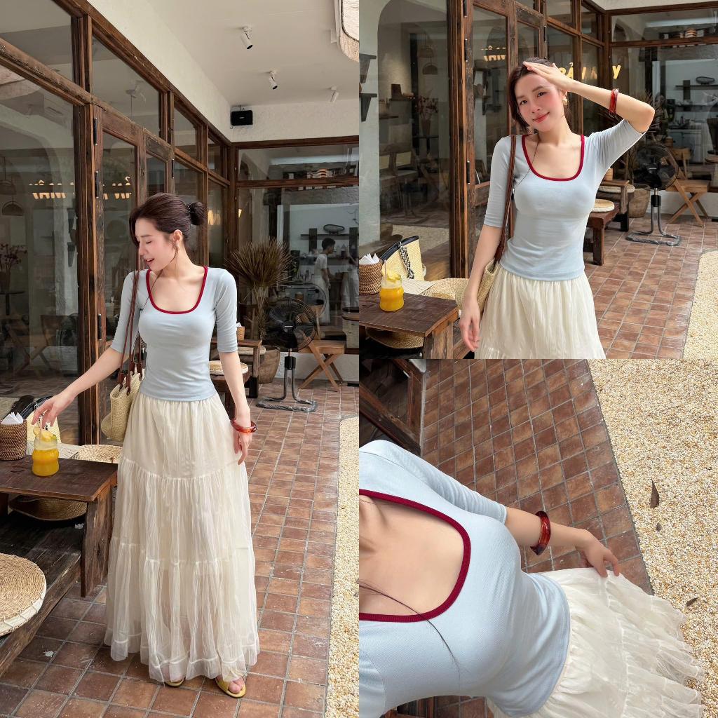 Áo Tay Lỡ Cổ Vuông COCOLEN Kiểu Dáng Trẻ Trung, Năng Động Phối Viền Khỏe Khắn Chất Liệu Rib Hàn Mềm Mịn, Đầm Tay - A102 | BigBuy360 - bigbuy360.vn