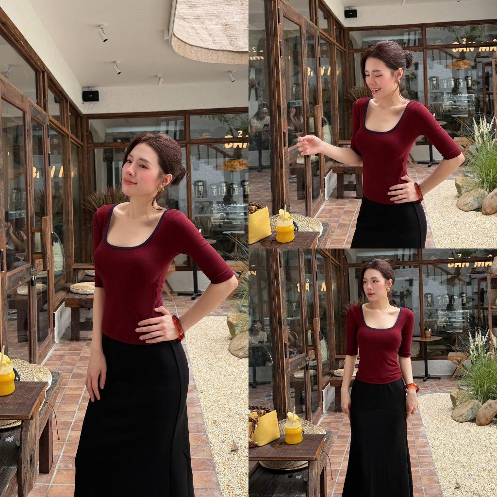Áo Tay Lỡ Cổ Vuông COCOLEN Kiểu Dáng Trẻ Trung, Năng Động Phối Viền Khỏe Khắn Chất Liệu Rib Hàn Mềm Mịn, Đầm Tay - A102 | BigBuy360 - bigbuy360.vn