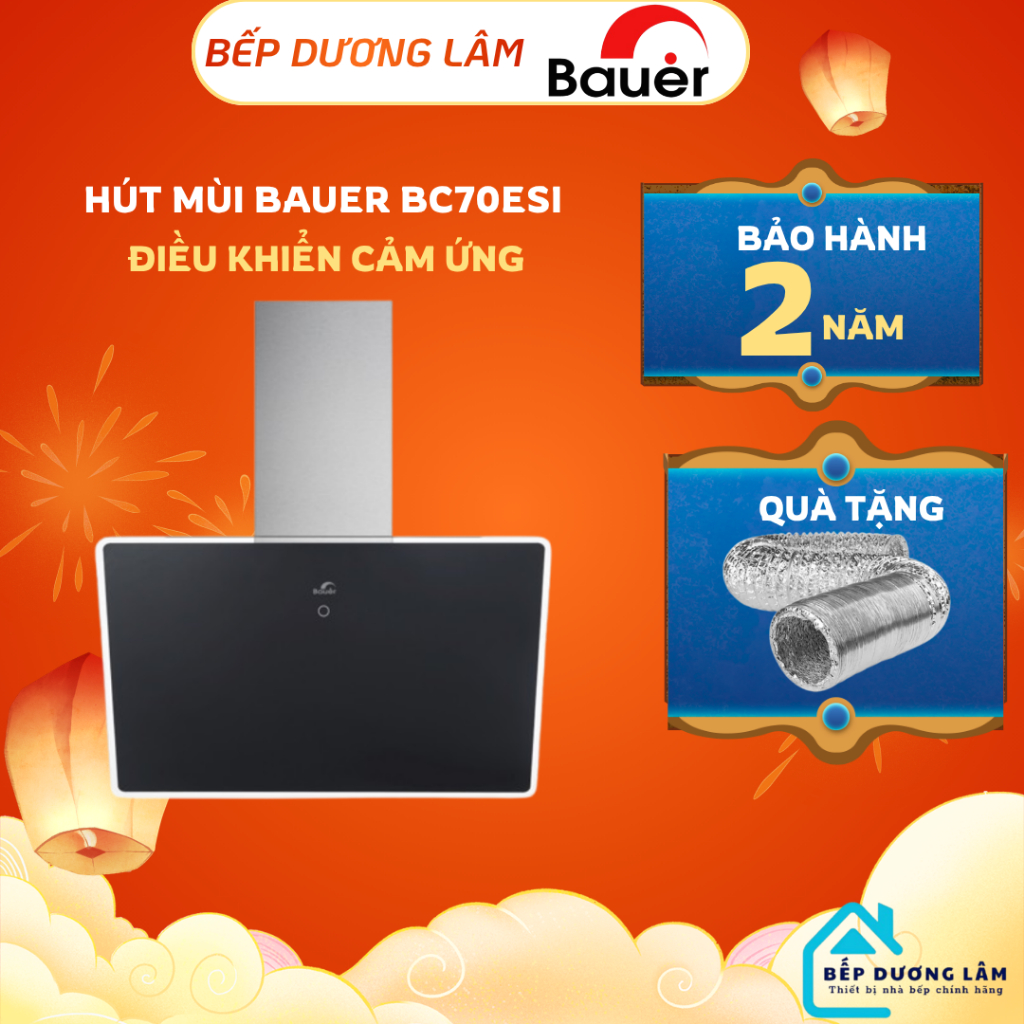 Máy hút mùi kính vát BAUER BC 70ESI Hút mùi nhà bếp cao cấp, Bảo hành chính hãng Bauer 2 năm