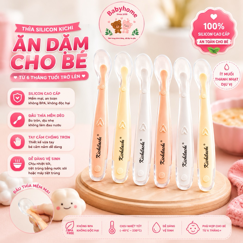 Thìa , muỗng Silicon Kichi Ăn Dặm Dành Cho Bé Từ 6 Tháng Tuổi shop babyhome