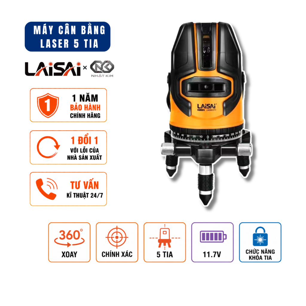 Máy Cân Bằng Laser LAISAI Chính Hãng Siêu Sáng 5 Tia Xanh Bảo Hành 1 Năm LSG-686SPD