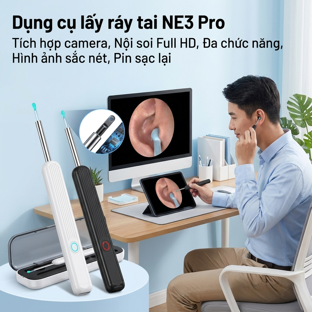 Dụng Cụ Lấy Ráy Tai Camera NE3 Pro Full HD Đa Năng Pin Sạc Kèm Phụ Kiện