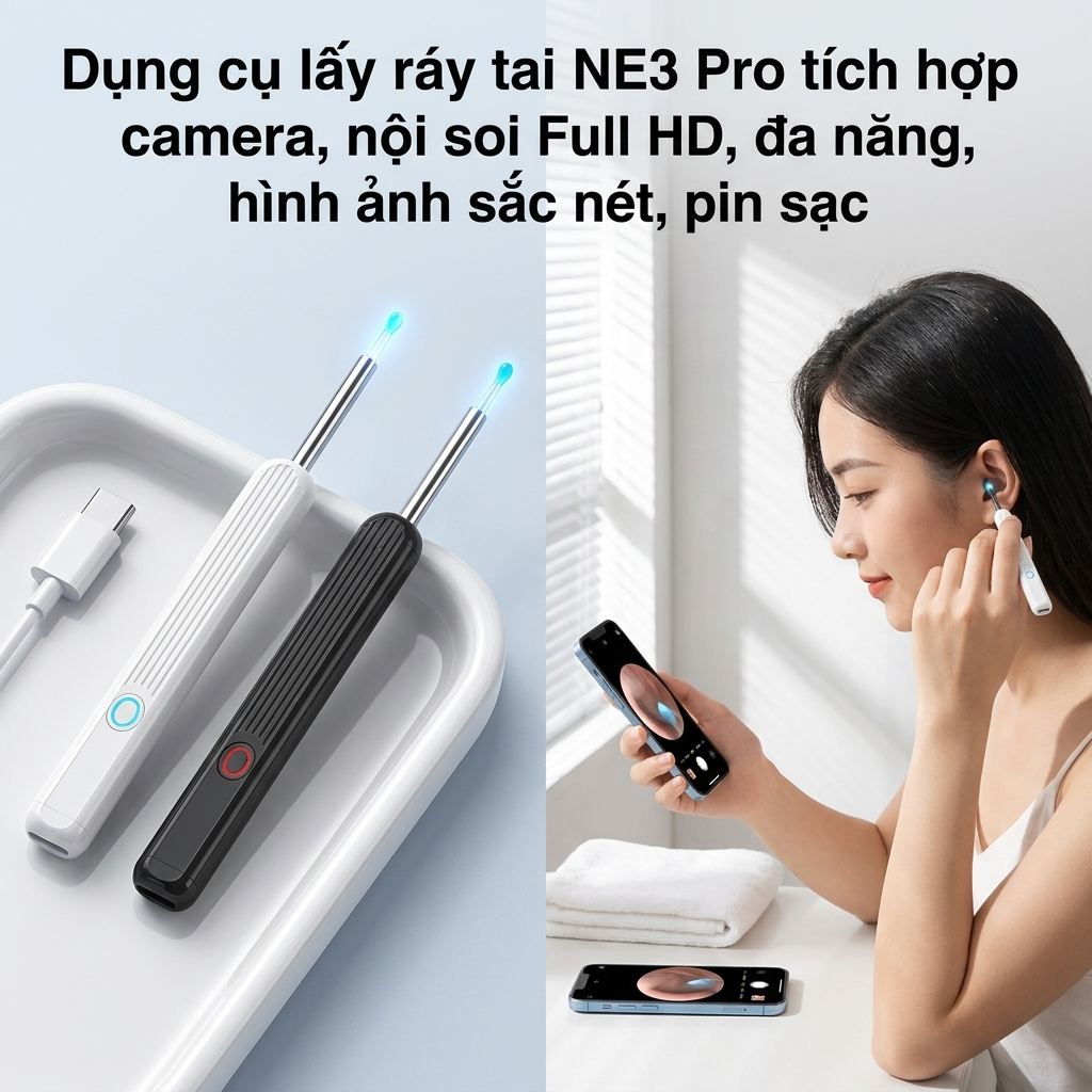 Camera Lấy Ráy Tai NE3 Pro Nội Soi Full HD Kết Nối Điện Thoại Pin Sạc Đa Năng