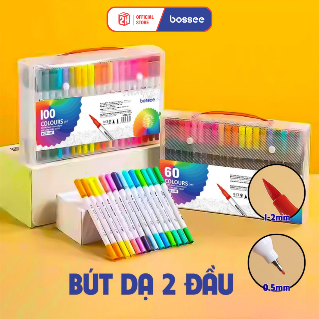 Bút màu Acrylic Marker Bossee Bút dạ 2 đầu, Bút vẽ marker, Màu Acrylic Marker 2 đầu nhọn tròn