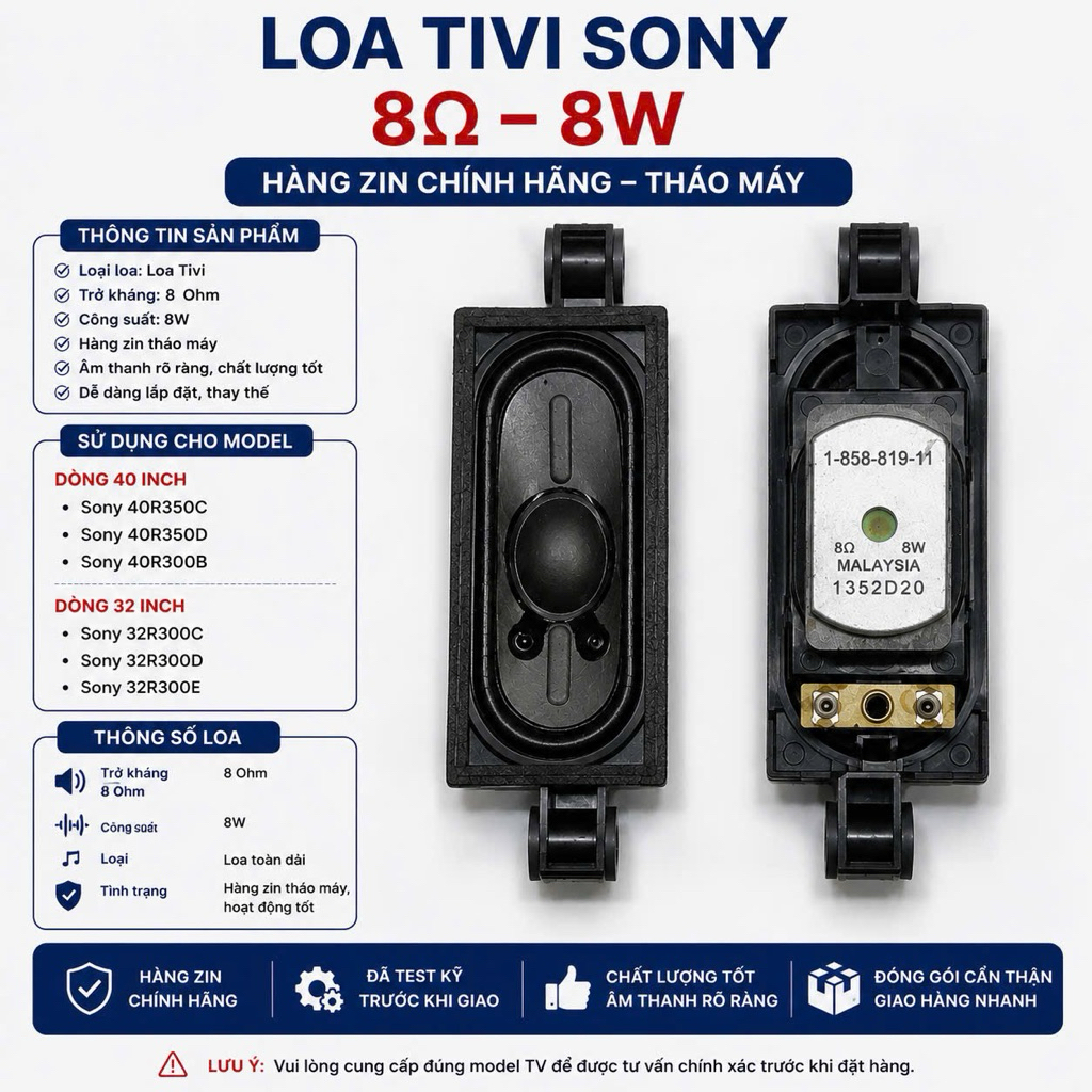 Cặp loa TIVI SONY 40R350C / 40R350D / 40R300B – 32R300C / 32R300D / 32R300E | 8Ω – 8W | HÀNG ZIN CHÍ