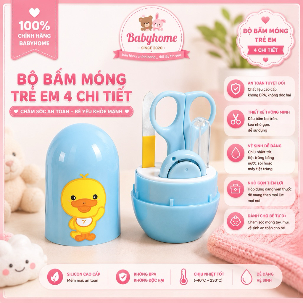 Bộ bấm móng trẻ em 4 chi tiết ( Mẫu hộp tròn) babyhome
