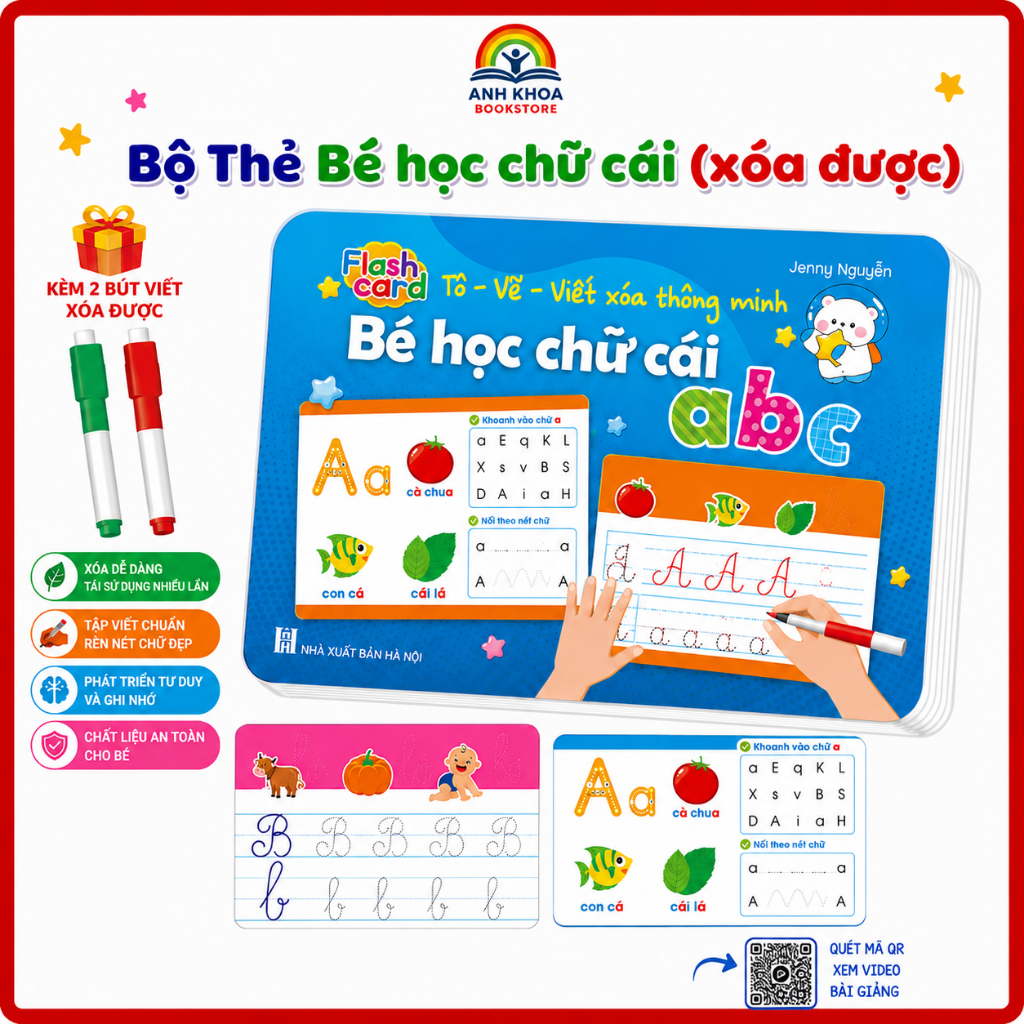 Flashcard - Bộ Thẻ Bé Học Chữ Cái abc - Tô - Vẽ - Viết Xóa Thông Minh - Giấy Cán Bóng Không Thấm Nướ