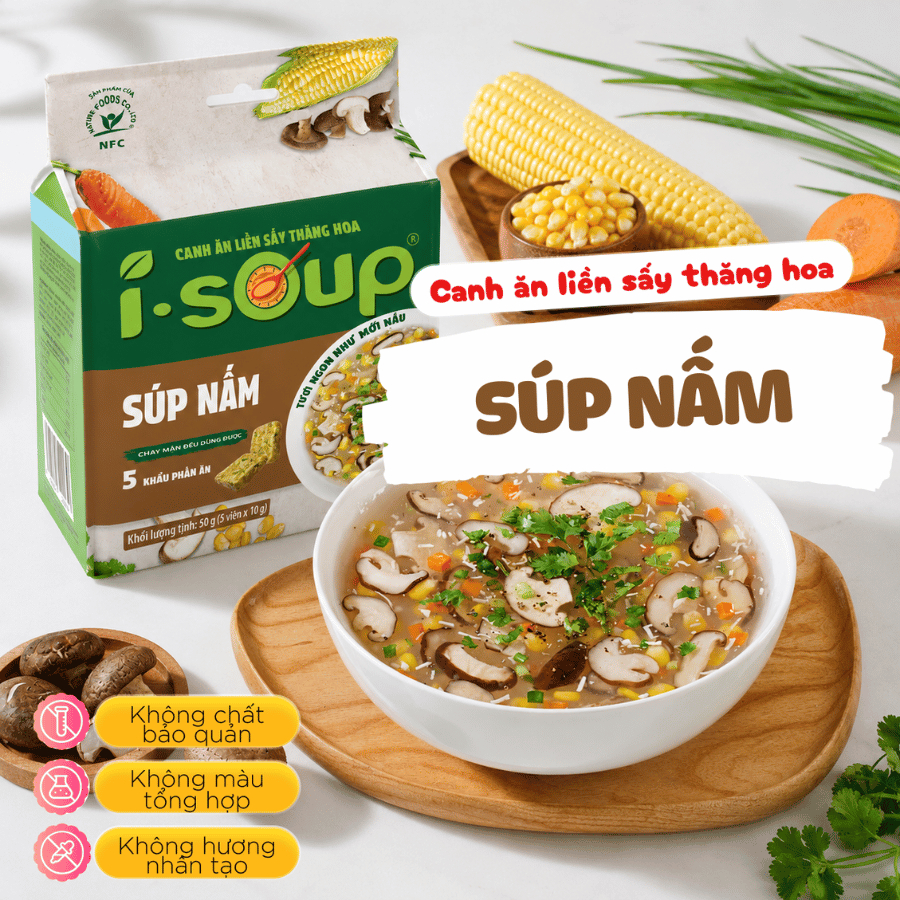 Viên Súp Sấy Thăng Hoa Nấm Chay I-Soup 50g (túi 05 viên)
