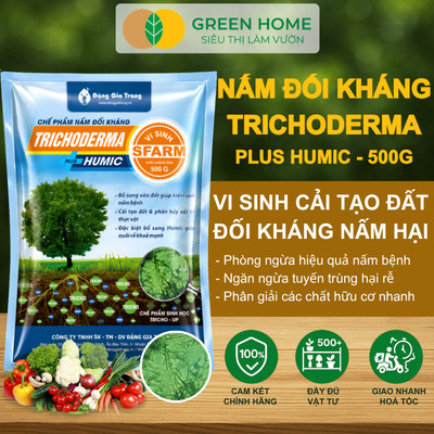 Nấm Đối Kháng Trichoderma Plus Humic GreenHome, Bao 500gr, Ủ Phân Hữu Cơ, Ủ Rác, Bổ sung Axit Humic