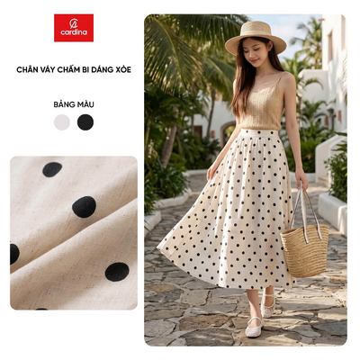 Chân váy nữ CARDINA chất liệu linen chấm bi dáng xòe 6CVA04