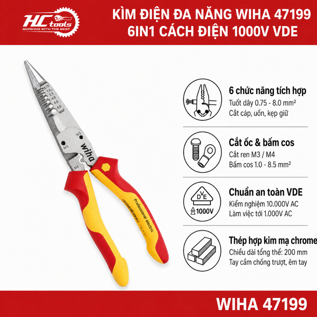 Kìm Điện Đa Năng 6in1 Wiha 47199 Cách Điện 1000V VDE - HCTools VN