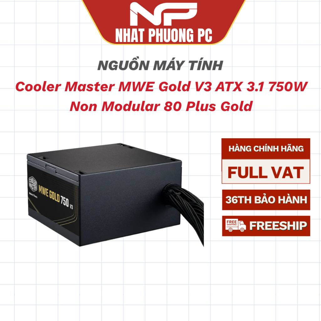 Nguồn Máy Tính Cooler Master MWE Gold V3 ATX 3.1 750W Non Modular 80 Plus Gold