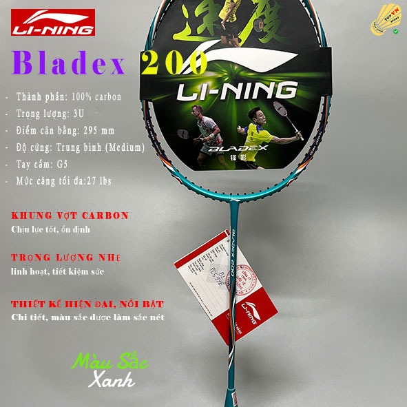 [HỎA TỐC] Vợt Cầu Lông Lining Bladex 200 Chính Hãng, Tặng túi+Quấn Cán -Đan cước