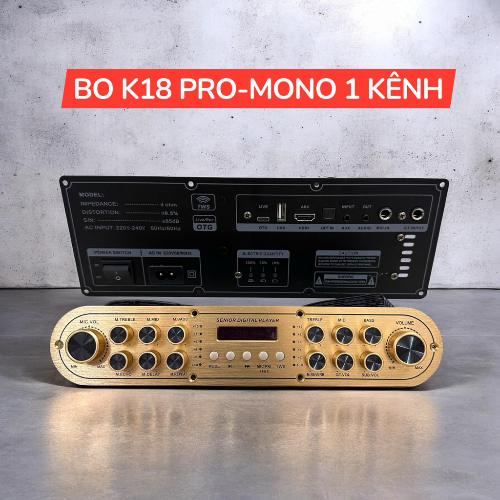 Mạch loa kéo K18 pro-Mono 1 kênh 180w, cổng live OTG