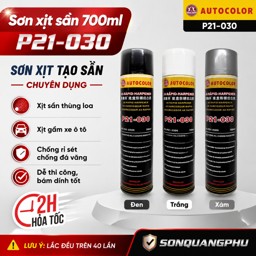 Sơn xịt sần đen Autocolor P21-030 700ml xịt babole(babule), táp bi, táp lô xịt, sơn xịt thùng loa