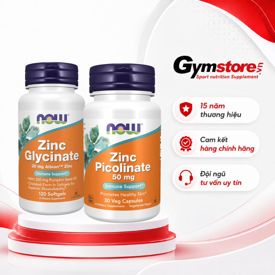 Viên uống NOW Zinc, dễ hấp thụ,giảm mụn trứng cá - Gymstore