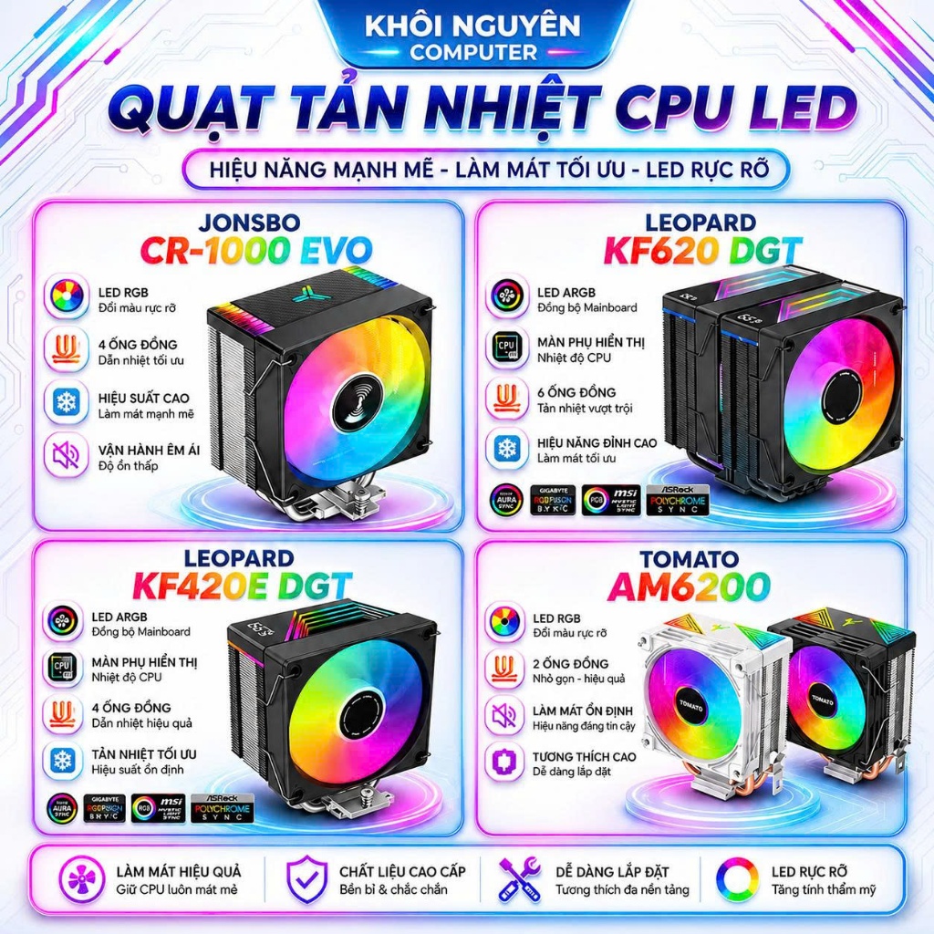 Quạt Tản Nhiệt CPU RGB ARGB 2-4 Ống Đồng CR1000 K400 KF420E KF620 AM6200 Chính Hãng