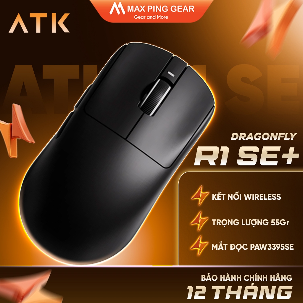 [HỎA TỐC] Chuột không dây Gaming ATK R1 SE+  | CHÍNH HÃNG | - Black - Maxpinggear