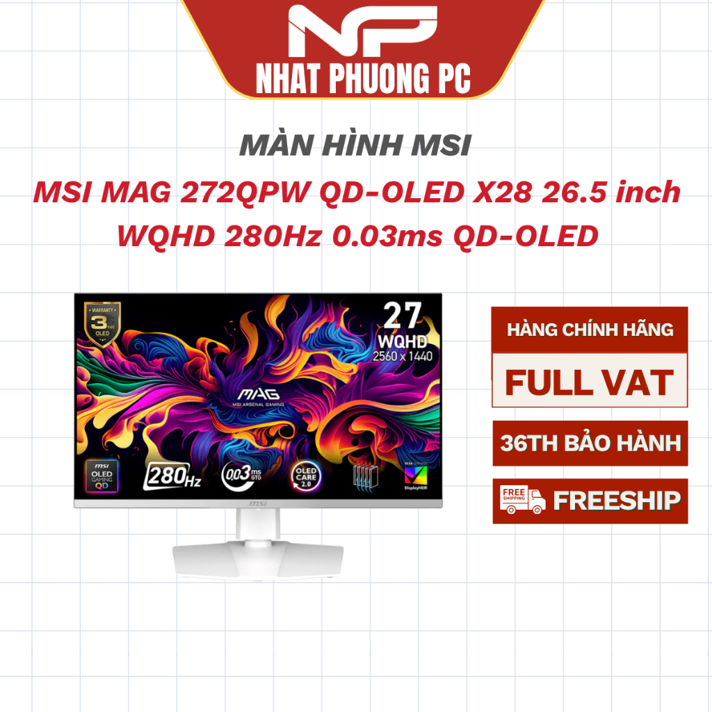 Màn hình Gaming MSI MAG 272QPW QD-OLED X28 26.5 inch WQHD 280Hz 0.03ms QD-OLED