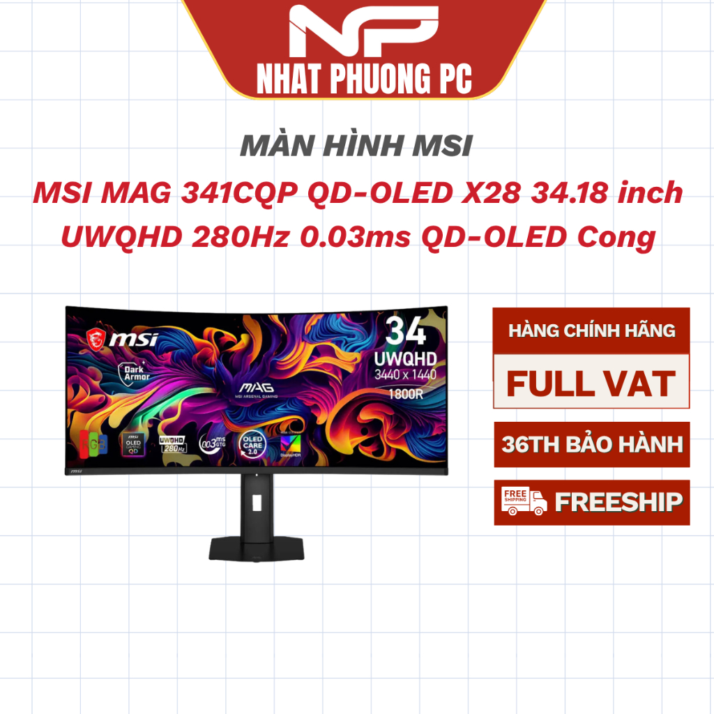 Màn hình Gaming MSI MAG 341CQP QD-OLED X28 34.18 inch UWQHD 280Hz 0.03ms QD-OLED Cong