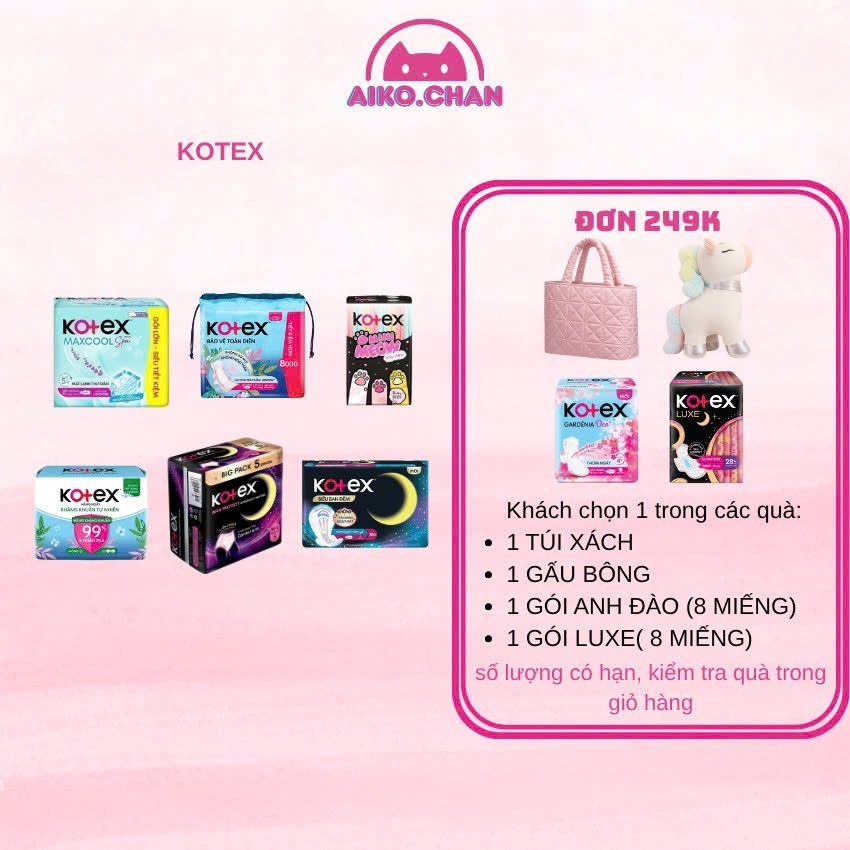 BVS Kotex Băng Quần/ HàngNgày/ Mini Meow/ Maxcool/ Siêu Ban Đêm Moon/ Siêu Mỏng Cánh